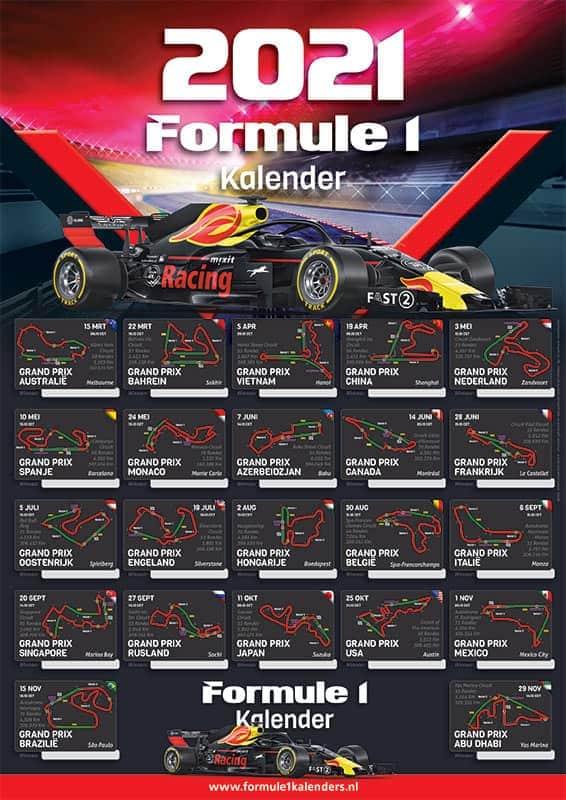 Formula1calendars.com Calendar overview Formula 1 race on a poster