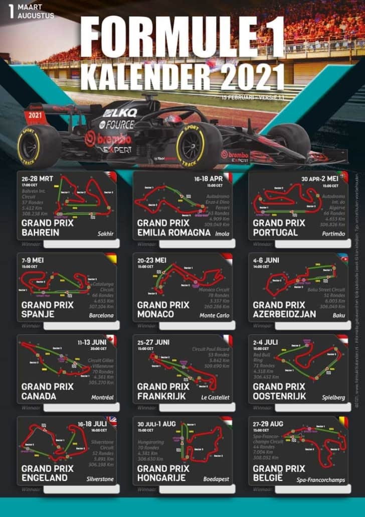 Formule 1 Kalender 2021 Nederlandse Tijd Formula1calendars Com Calendar Overview Formula 1 Race On A Poster