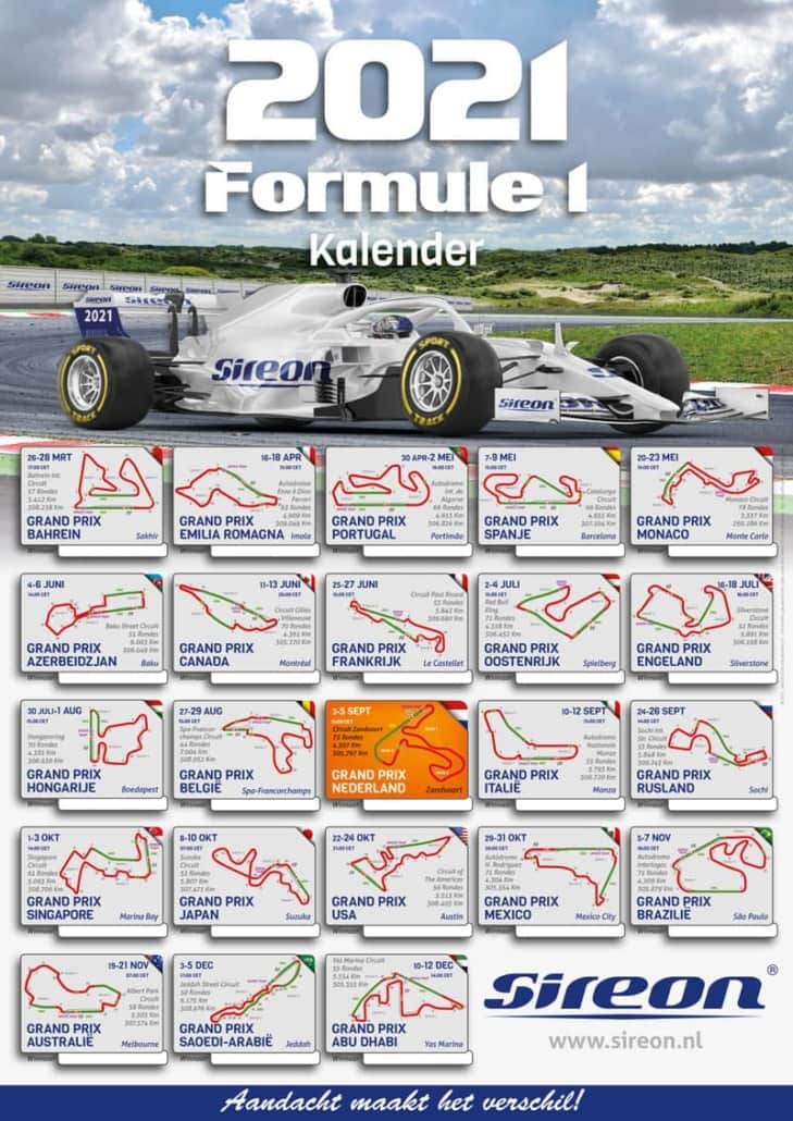 Start Formule 1 12 Juli 2021 Formula1calendars Com Calendar Overview Formula 1 Race On A Poster