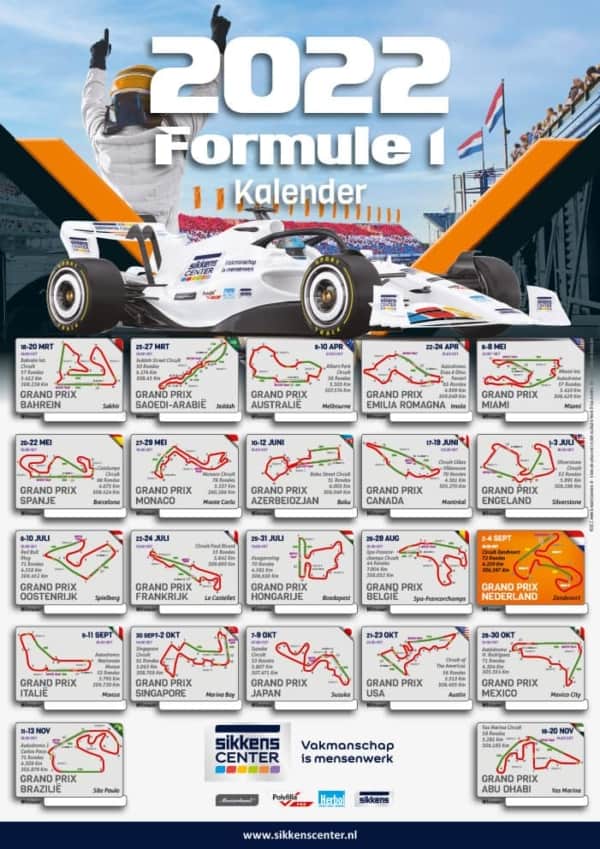 Formule1kalenders | Poster F1 Kalender Met Starttijden En Circuitinfo