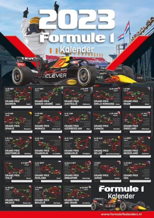 Formule1kalenders | Poster F1 Kalender Met Starttijden En Circuitinfo