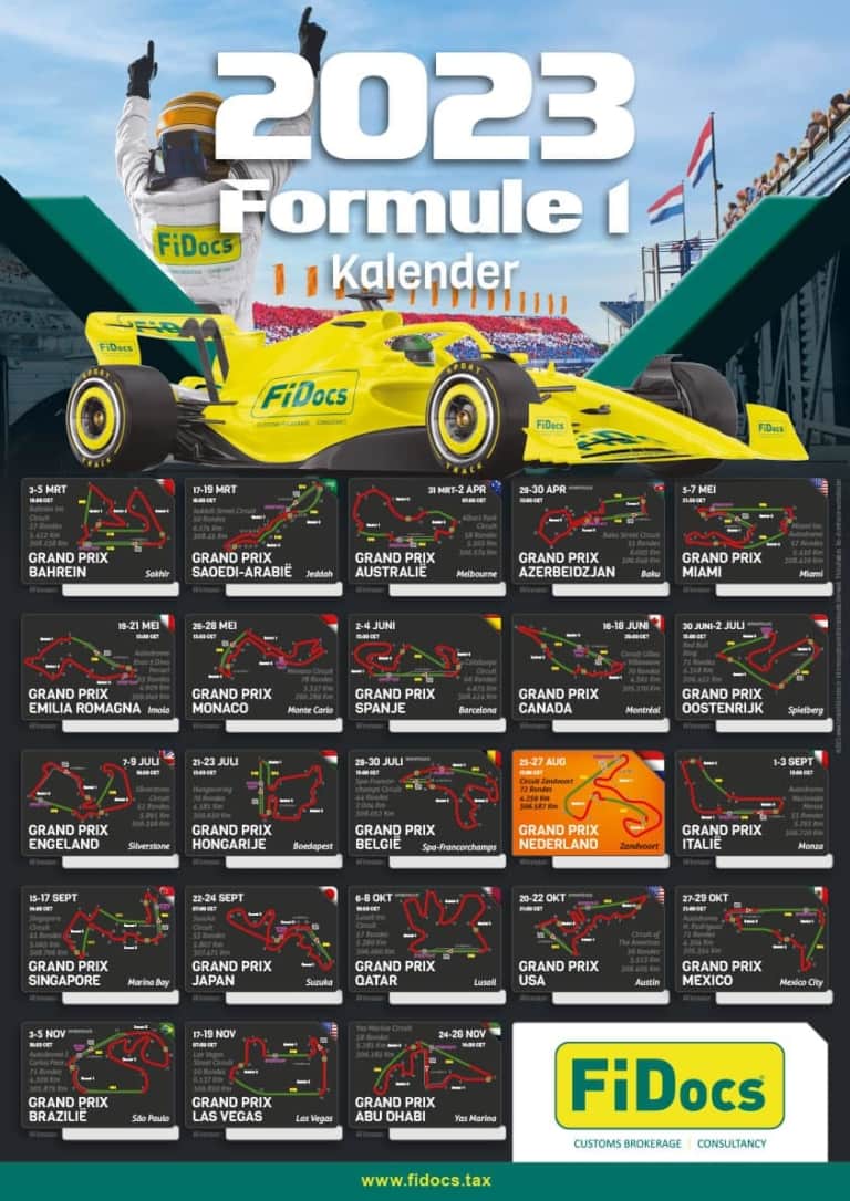 Formule 1 Kalender | Poster F1 Kalender Met Starttijden, Circuitinfo