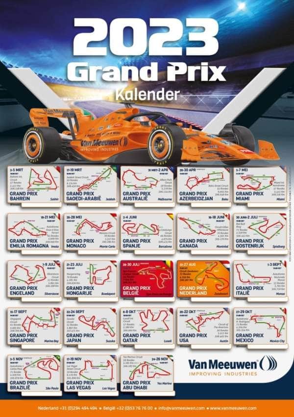 Formule 1 kalender Poster F1 kalender met starttijden, circuitinfo