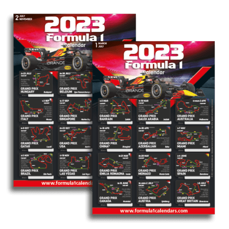 Formula 1 calendars | Poster F1 calendar with start times and track info