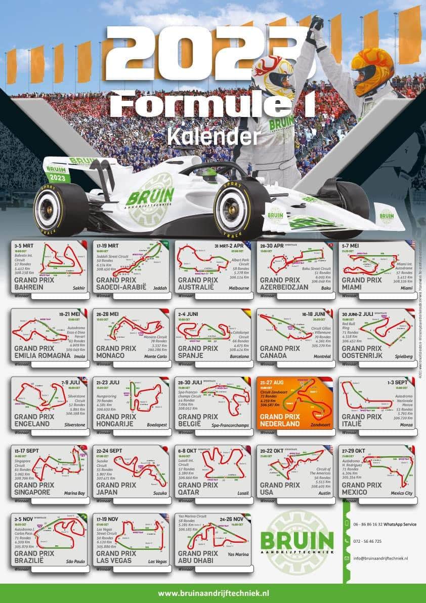 Formula 1 calendars Poster F1 calendar with start times and track info