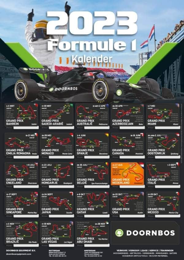 Formula 1 calendars Poster F1 calendar with start times and track info