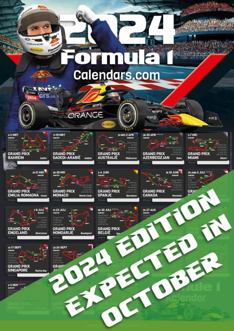 Formula 1 calendars Poster F1 calendar with start times and track info