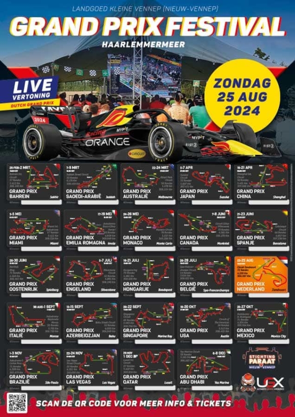 Formula 1 calendars Poster F1 calendar with start times and track info